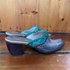 Corkys Brown and Teal Embroidered Mules